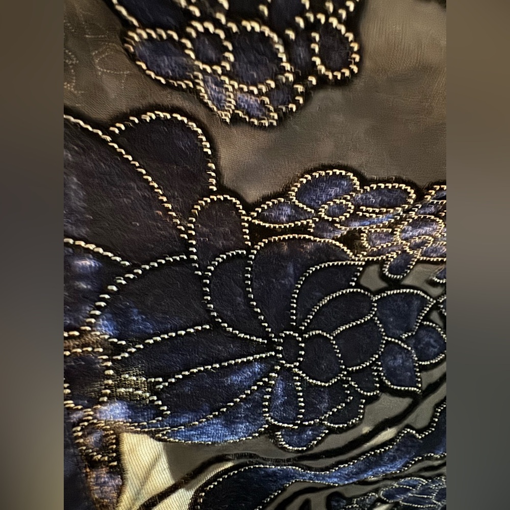 Coldwater Creek Velvet Burnout Floral Kimono Jacket Blue Trim 2X - Picture 3 of 5